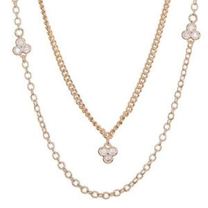 Triple Crystal Gemstone CZ Trio Dbl Gold Chain Necklace Gold Necklace Set NEW